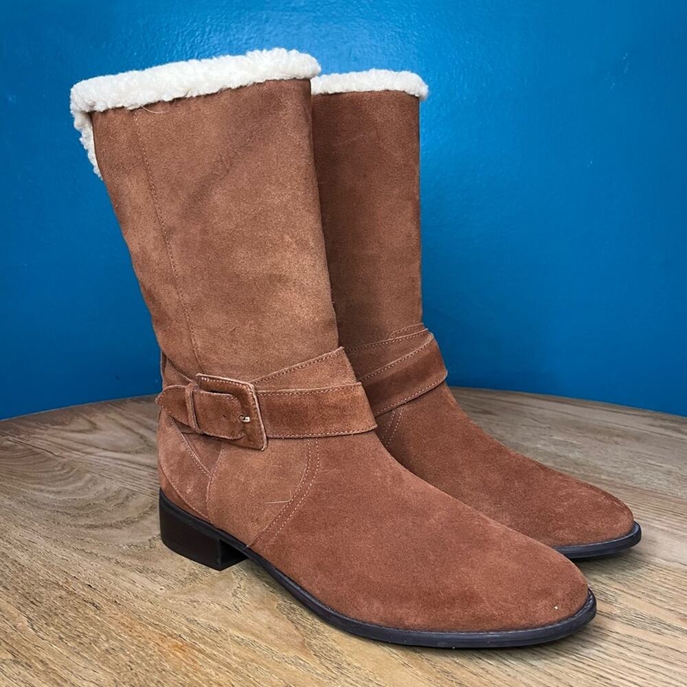 Talbots Tish Foldover Fur Lined Suede Ankle Boots Brown Women’s 8.5